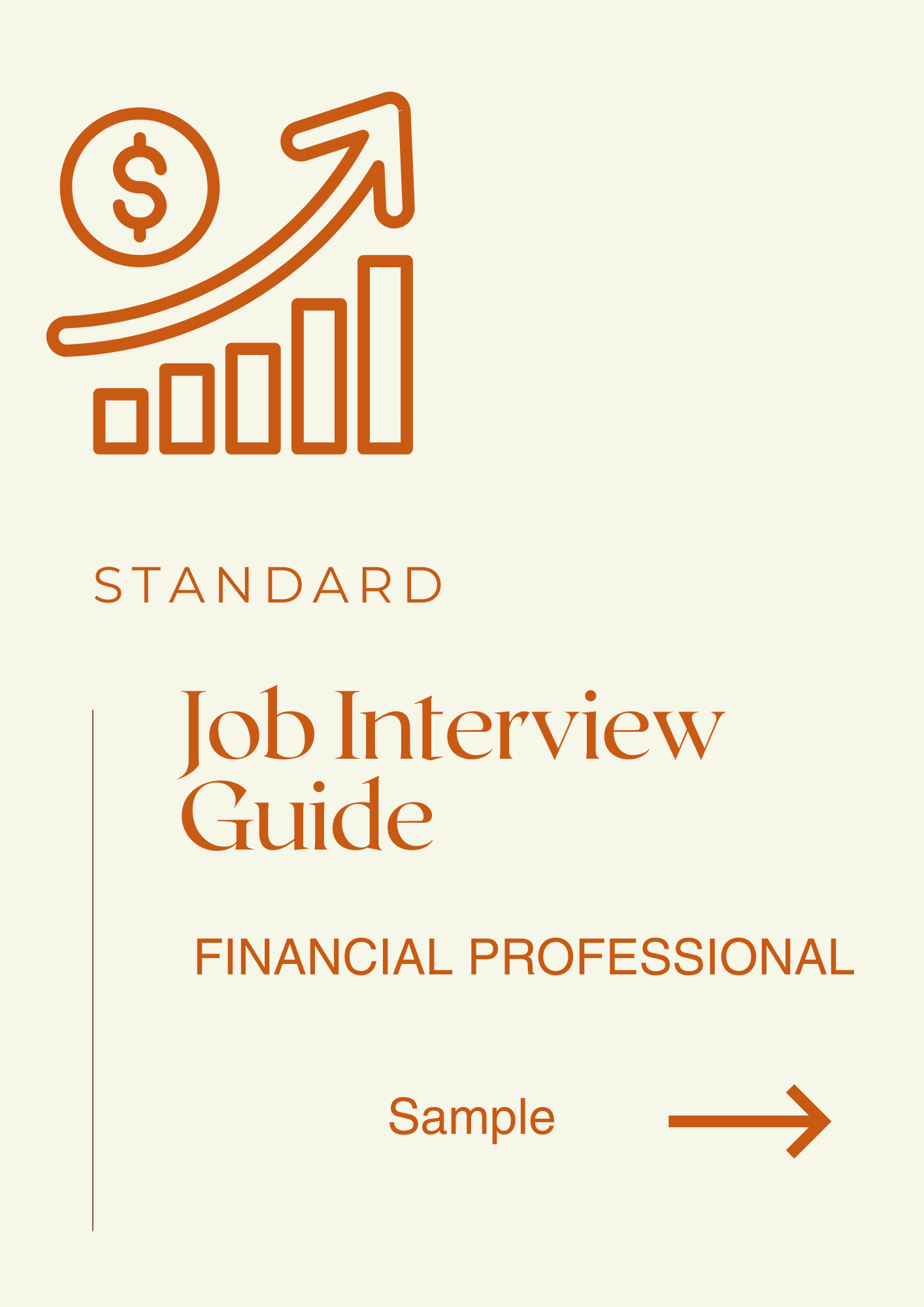 Job interview guide cover for financial professionals, featuring growth chart and dollar symbol, sample edition.