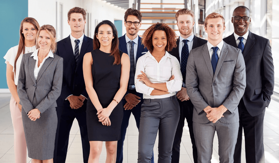 Professional team standing confidently — symbolizing career success and expert resume services by Precision Point Resumes