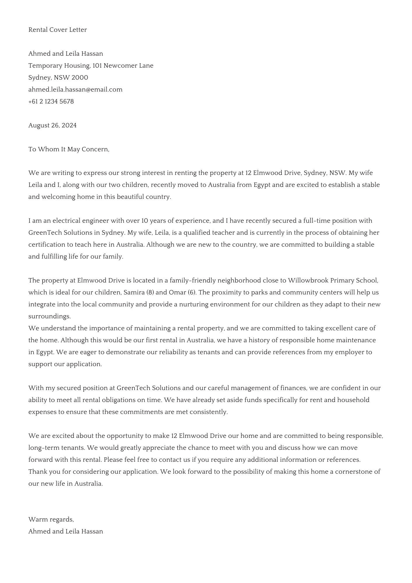 Rental Cover Letter Service