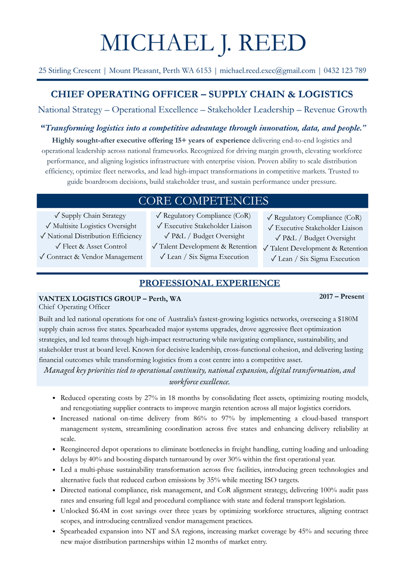 COO Resume – Logistics & Operational Leadership
