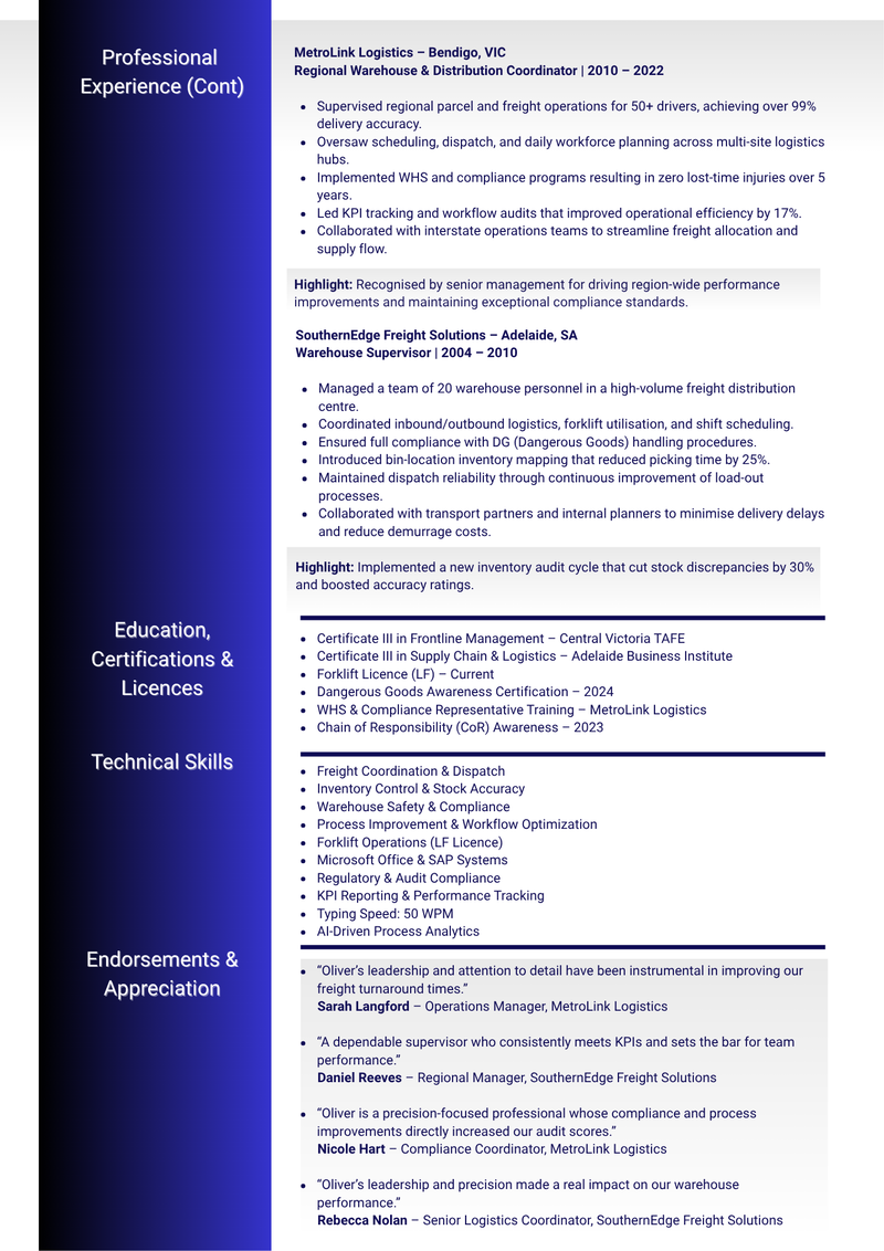 Logistics & Warehouse Operations Specialist Resume page 2