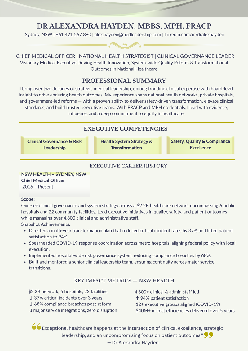 Chief Medical Officer Resume – Page 1