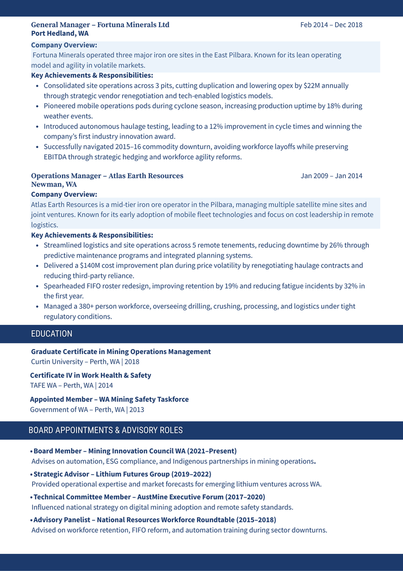 Chief Operating Officer (COO) Resume Page 2